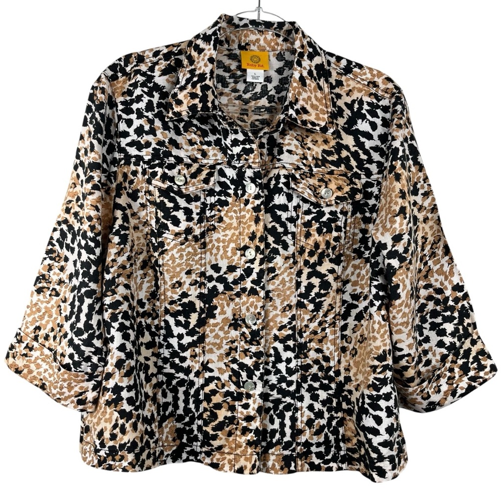 Ruby Rd. Animal Print Collared Lightweight Jacket… - image 1